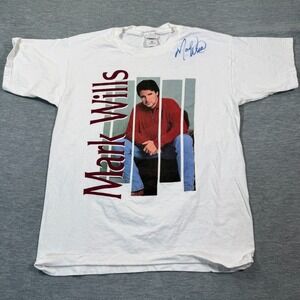 VTG Mark Wills  Shirt Mens Medium White Tour Wish You Were Here Country Signed